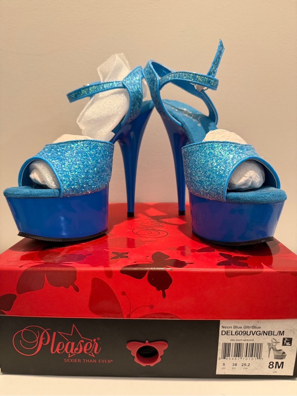 Pleaser Blue Glitter Platform Sandals